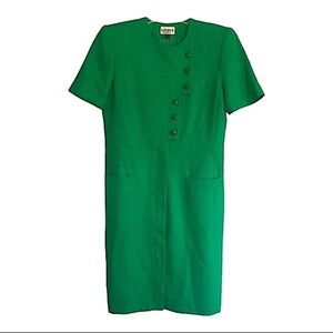 VINTAGE 80s Dress Asymmetrical Button Front Short‎ Sleeve Power Suit Sheath Sz 8